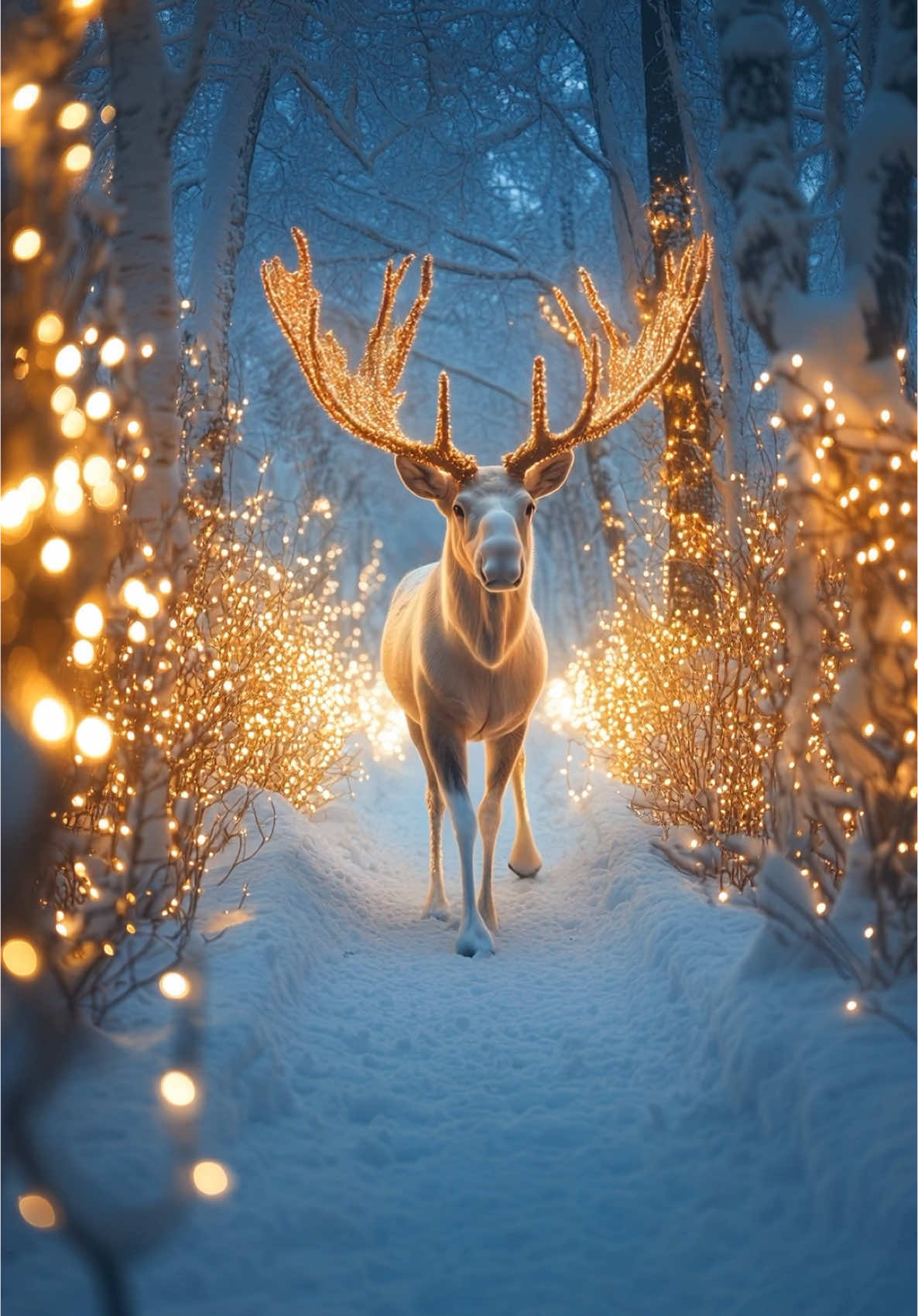 ✨ Magical Lights in the Enchanted Forest ❄️🦌  “Step into a fairytale setting where snow ❄️ meets sparkling lights ✨ and a majestic elk 🦌 lights up the snowy forest. A perfect moment of winter magic 🌟 to warm the holiday spirit! Who dreams of walking here? 🌲🎄 #WinterMagic #christmas #fairytalevibes #enchantednature #winter #magic #forest #elk #christmas2024 #fairytalevibes #lights #snow #enchantednature #winterlandscape #festiveseason #fairytale #sparkling #christmasdecor #holidayspirit #relaxation #wildlife #enchantingwinter #magicalphotography #christmasinspiration 