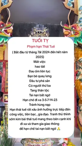 Tuổi tỵ phạm hạn thái tuế bắt đầu từ tháng 7 al đến hết 2025 chú ý mất việc,hao tài,đau ốm liên tục,bạn bè quay lưng,tai nạn bất ngờ,,,hạn thái tuế ảnh hưởng trực tiếp đến công việc,tiền bạc và gia đạo tranh thủ thỉnh kim bài thái tuế mang theo bên người hạn chế khi đi xa và tai nạn bất ngờ#kimbaithaitue2025 #muasamcungtiktok #thanhthoiluottet #tâmlinh #tâmlinh #phongthuy #viralvideo #xuhuongtiktok #virral 
