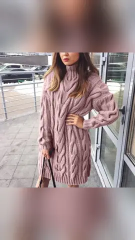 2024 Autumn Winter Solid Color Turtleneck Pullover Twisted Loose Knitted Sweater Long Dress Sweater for Women Warm Clothing #sweaterweather #Partydress #Stylishdress #Sweaterdress #sweaterdress#Christmassweatherdress