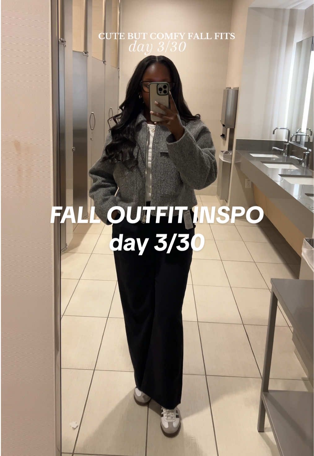 ootd 🩶 JACKET: @ZARA | 3046/288 TOP: target  PANTS: @abercrombie  SHOES: addidas sambas  #sambas #addidassambas #zarabouclejacket #bouclejacket #zarafit #OOTD #outfitoftheday #target #abercrombie #abercrombiepants #comfyoutfits #workootd #cuteandcomfy #falloutfit #fall 