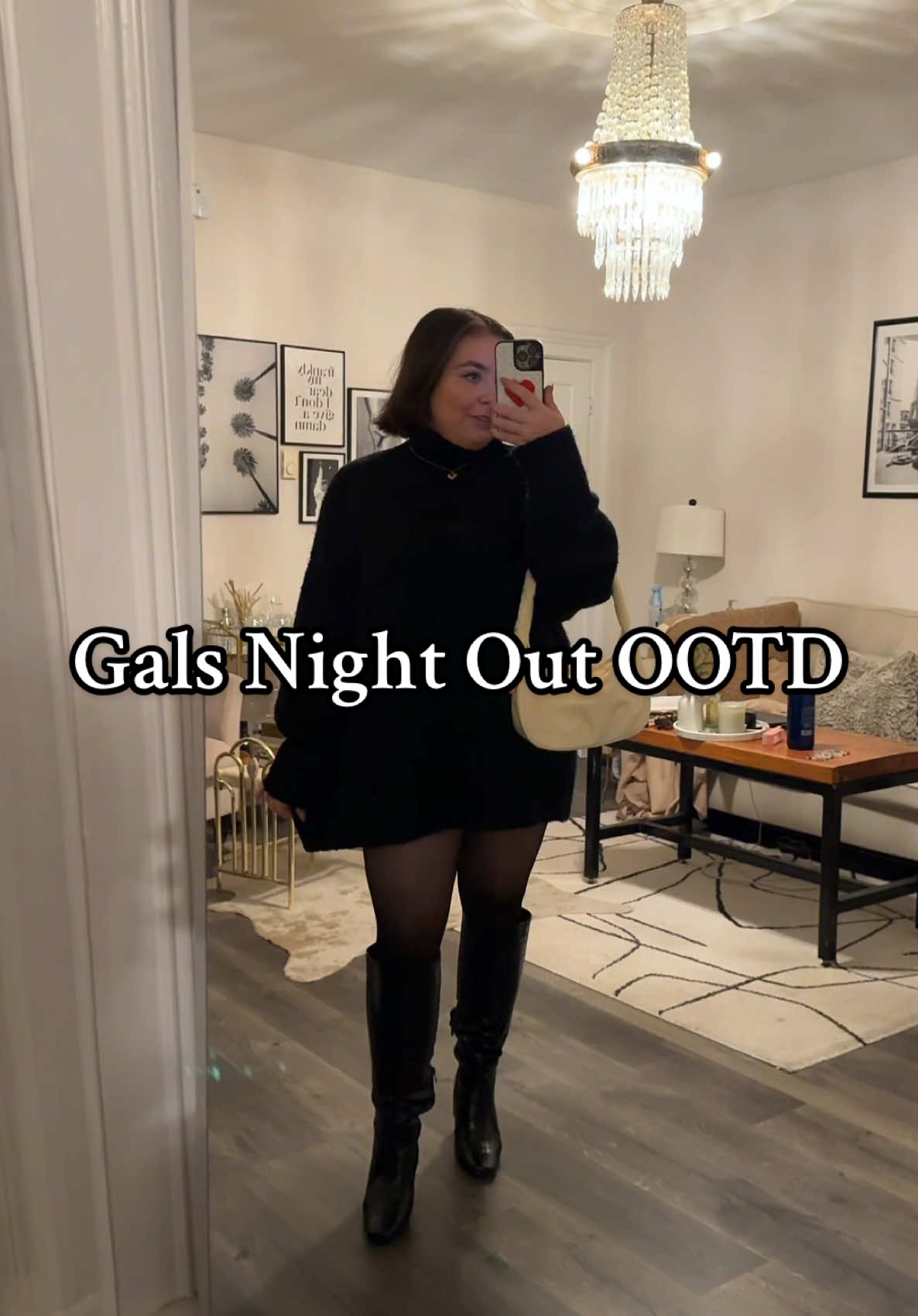 Swapped my jeans for tights + boots to take my outfit from day to night 🖤 #wintergoingoutoutfit #winterfashion #casualstyle #allblackoutfit #sweaterseason 