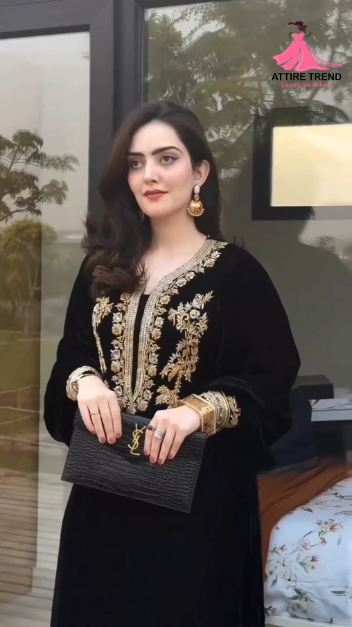 Beautiful Black dress with Golden Embroidery #trending #fashion #shorts #wedding #foryou 