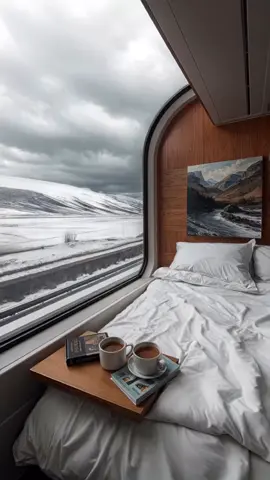 Description: Step into the charm of a luxury train bedroom, where comfort meets breathtaking beauty! Imagine relaxing in a cozy, elegant room while watching the snow gently fall outside the window. The perfect blend of serenity and adventure awaits! ❄️🚂✨ Hashtags: #LuxuryBedroom #TrainVibes #SnowfallMagic #CozyAndChic #TravelInStyle #SnowyViews #DreamyEscape #WinterAesthetic #BeautyExplorer
