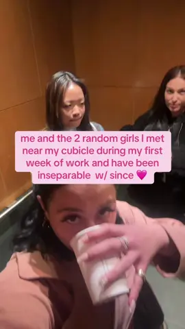 me and the 2 random girls I met near my cubicle during my first week of work and have been inseparable  w/ since 🩷 #work #workfriends #working 💗