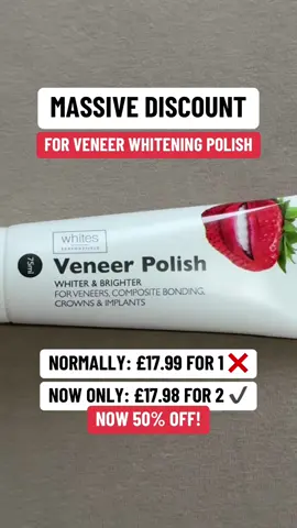 Get 50% off Veneer & Composite Whitening Polish today! #teethwhitening #veneers #veneer #veneerandcompositepolish #veneerpolish #whiteteeth #yellowteeth #brightsmile #teethwhiteningtoothpaste #whitening #whiteningteeth 