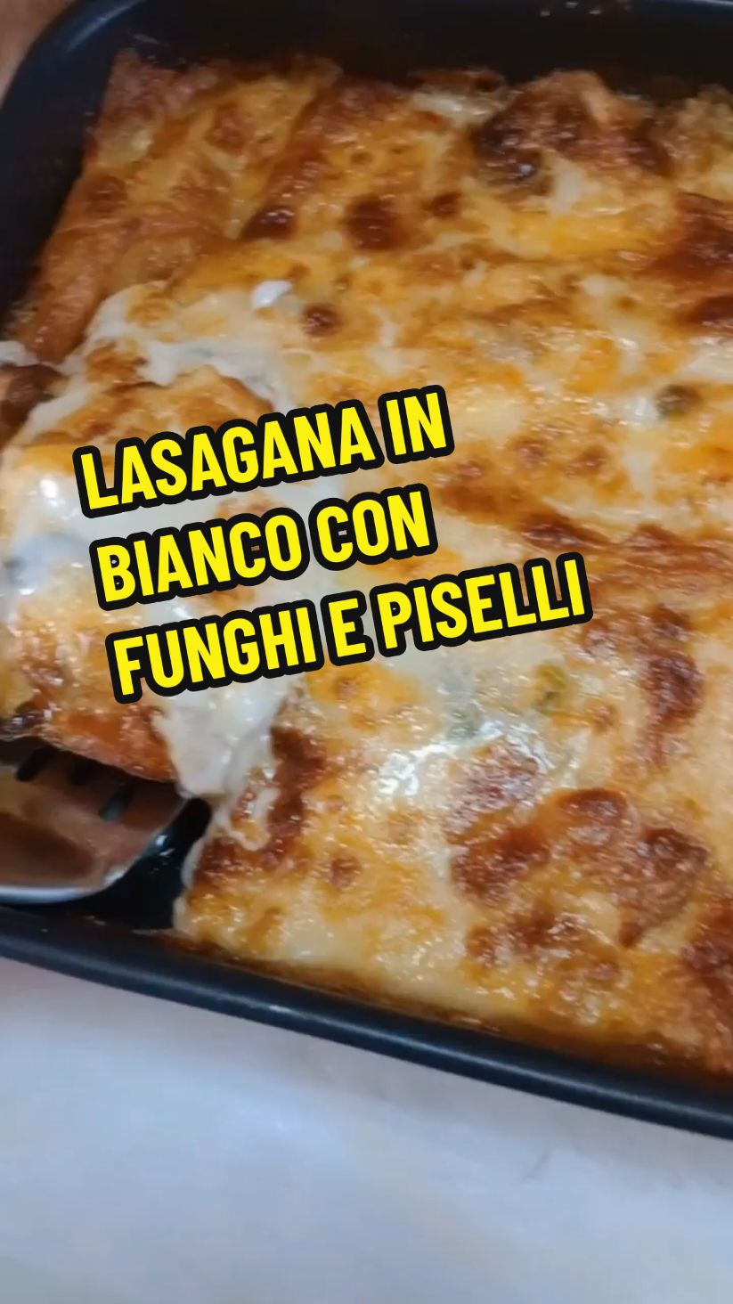 LASAGANA IN BIANCO CON FUNGHI E PISELLI  Ingredienti:  1 confezione sfoglia fresca per lasagna  350g parmigiano  300g mozzarella  600g funghi champignon  200g pisellini surgelati  1 scalogno  1 giro d'olio extravergine  ▪ Per la besciamella:  1lt latte  100g amido di mais  100g burro  1 cucchiaio olio girasole  #piattoriccomicificco  #lacucinadigilda  #gildarella  #andiamoneiperte 