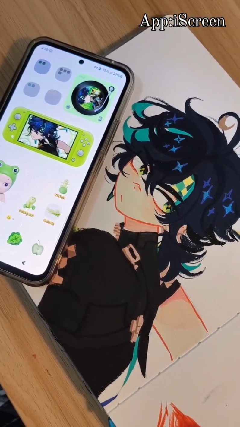me gusta mucho kinich así q personalice mi cel gracias a @iScreenApp  #acrylicpainting #goauche #art #sketchbook #mystyle #fyp #fanart #GenshinImpact #kinich #iPantalla 