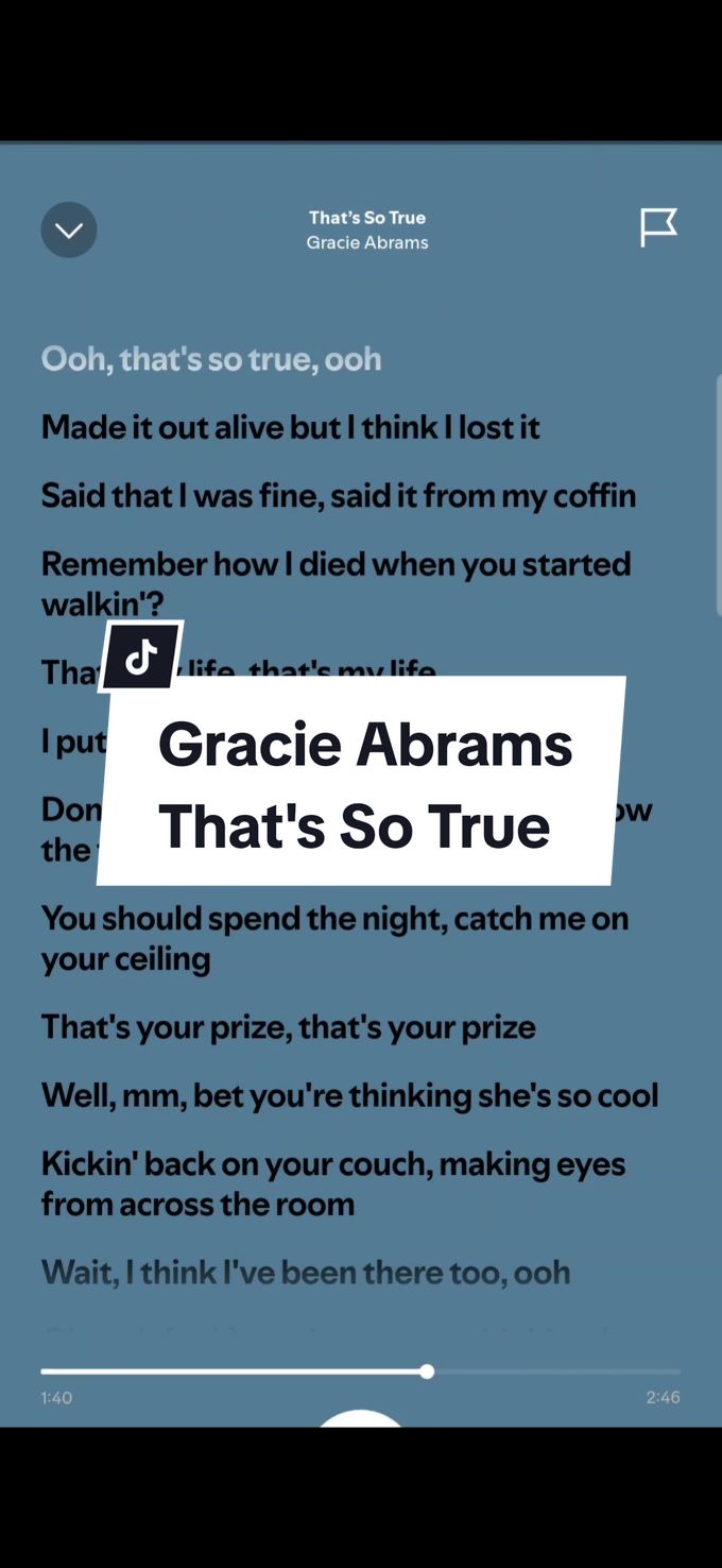 Gracie Abrams - That's So True #gracieabrams #thatssotrue #thatssotruegracieabrams  #graceabramssong #thatssotruelyrics #dance #challenge #dancechallenge #singalonglyrics #songlyrics #songwithlyrics #musiclyrics #lyricsvideo #songlyrics #lyricsvideosongs #spotify #fyp #fypシ #fypviral 