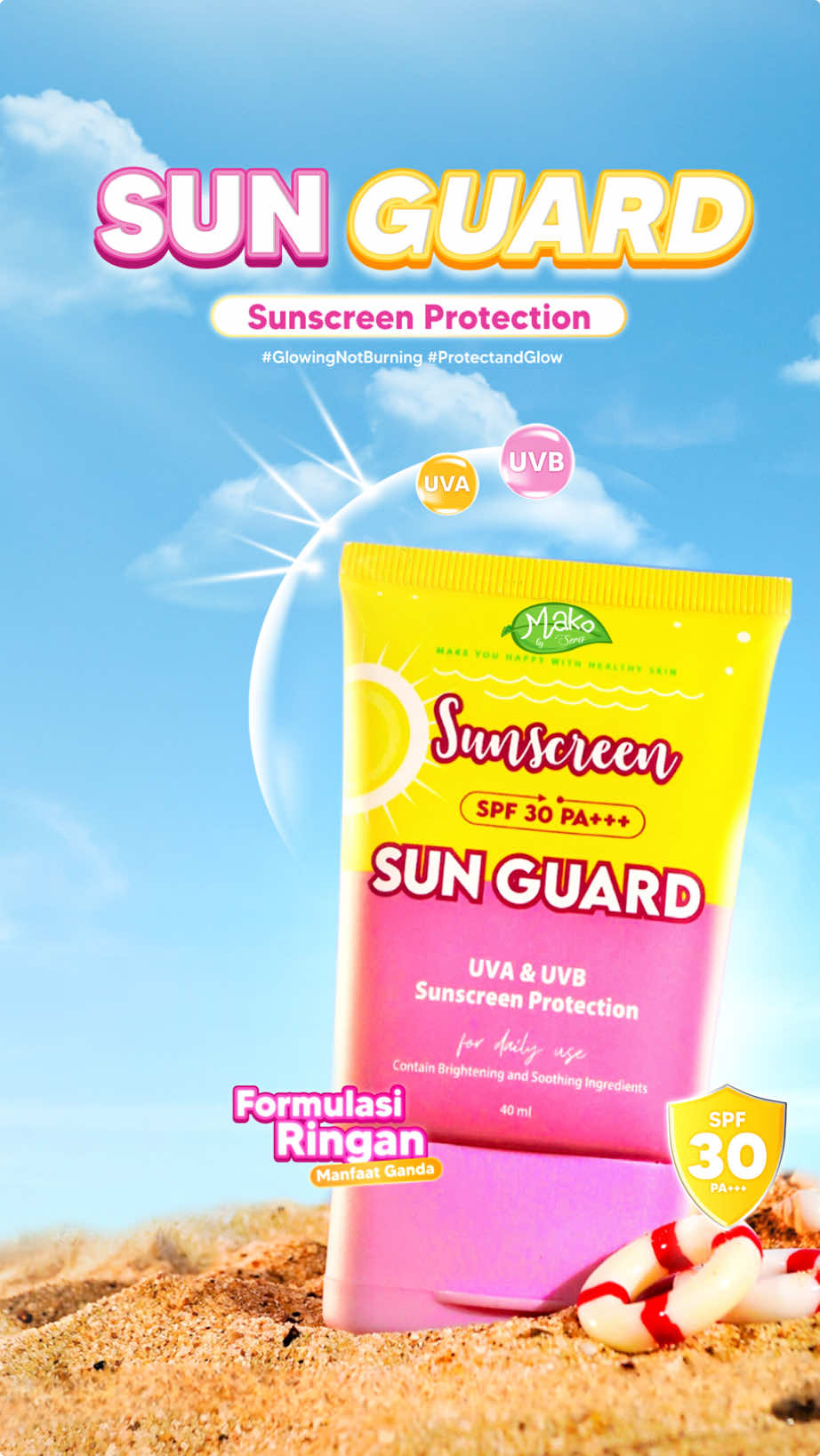Exclusive Launch Sun Guard Sunscreen SPF 30 PA+++ Punya semua yang kamu butuhkan untuk lawan sinar matahari Jahat! Ringan dan nyaman dipakai sepanjang hari 😍 #makobyseris #GlowingNotBurning #ProtectAndGlow 