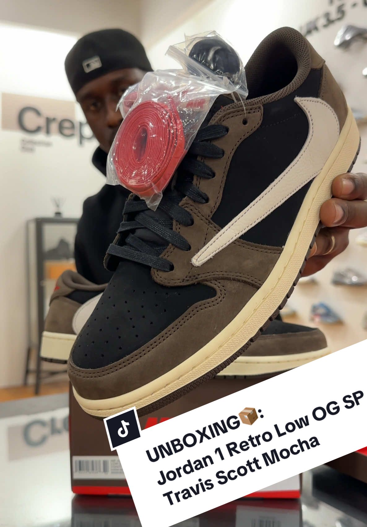 Unboxing the Travis Scott Jordan 1 Retro Low OG SP Mocha ☕️ Building on the hype of past collabs, Travis Scott and Jordan Brand dropped another game-changer with the Air Jordan 1 Low Travis Scott. First teased during his Astroworld tour, the long-awaited release finally hit his website on July 19, 2019, followed by SNKRS the next day. Featuring a sleek black upper, dark brown overlays, and bold red branding accents, this design stays true to La Flame’s signature vibe. The iconic backwards Swoosh, “Cactus Jack” touches, and a sail midsole with a brown outsole tie it all together. Originally retailing for $130, these sneakers are now available at @Crep Collection Club  #sneakerhead #sneakersaddict #travisscott #jackboys #cactusjack #jordans #kicksoftheday #sneakercollection #snkrs 