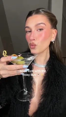 bday look with the bday duo 🍸 hailey wears pocket blush in shades freckle + toasted teddy and peptide lip tint in cinnamon roll 🤎✨