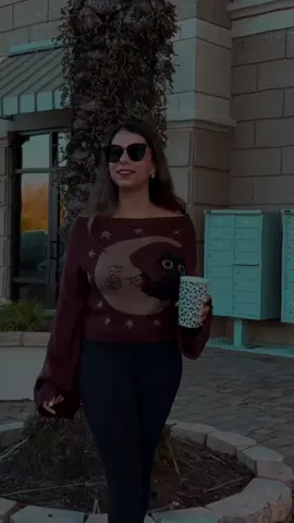 Super adorable cat 🐈‍⬛ and moon 🌙 off shoulder sweater #catsweater #sweater #tiktokshop #tiktokshopfinds #catmoon #offshouldersweater #TikTokFashion @ROMWE 