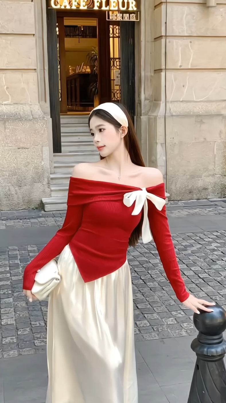 Áo Thun Nữ BIGSIZE Banamo Fashion áo thun tay dài trễ vai phối nơ co giãn thoải mái#strend #aoxinhmoingay 