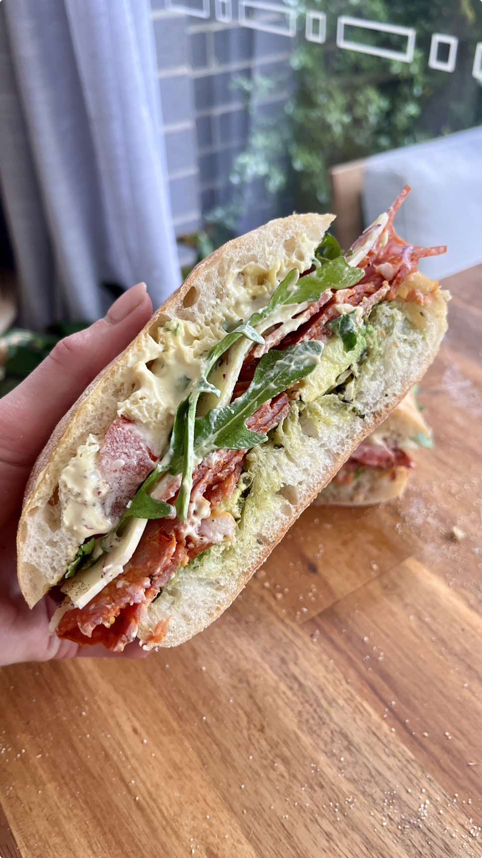 Ultimate Beach Sandwich 🥪 Ciabata bread Garlic Butter Mustard mayo Avocado Salami Provalone cheese Rocket Tomato #sandwich #bread #bakerytiktok #sandwichtiktok #sandwichrecipe #beachsandwich #sandwichesoftiktok #lunchtime #lunchideas #healthyrecipes #Recipe 