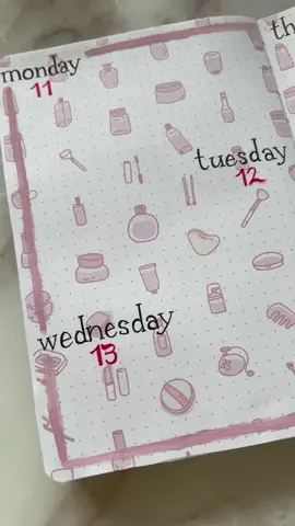 i printed out a canva template for the background of this weekly! such a time saver yet so cute!! the hardest part was adding the dots on the template myself so i could write in a straight line 😩 #bujo #bulletjournaling #BulletJournal #journal #journaling #makeup #beauty #fyp 