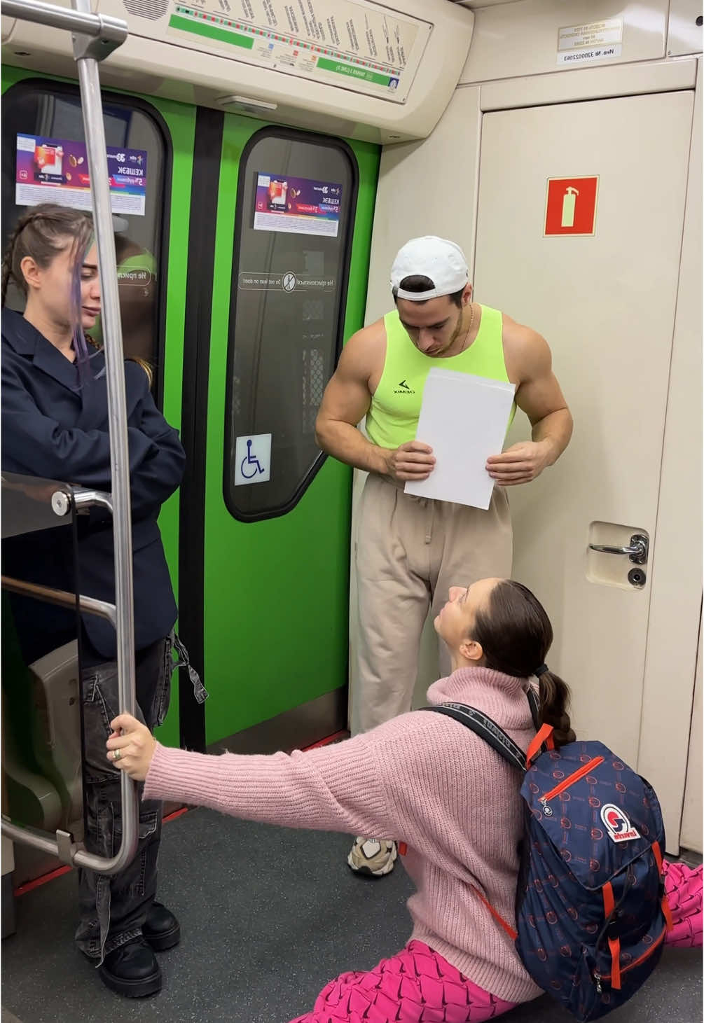 Girls surprise a guy in the subway #tik_tok 