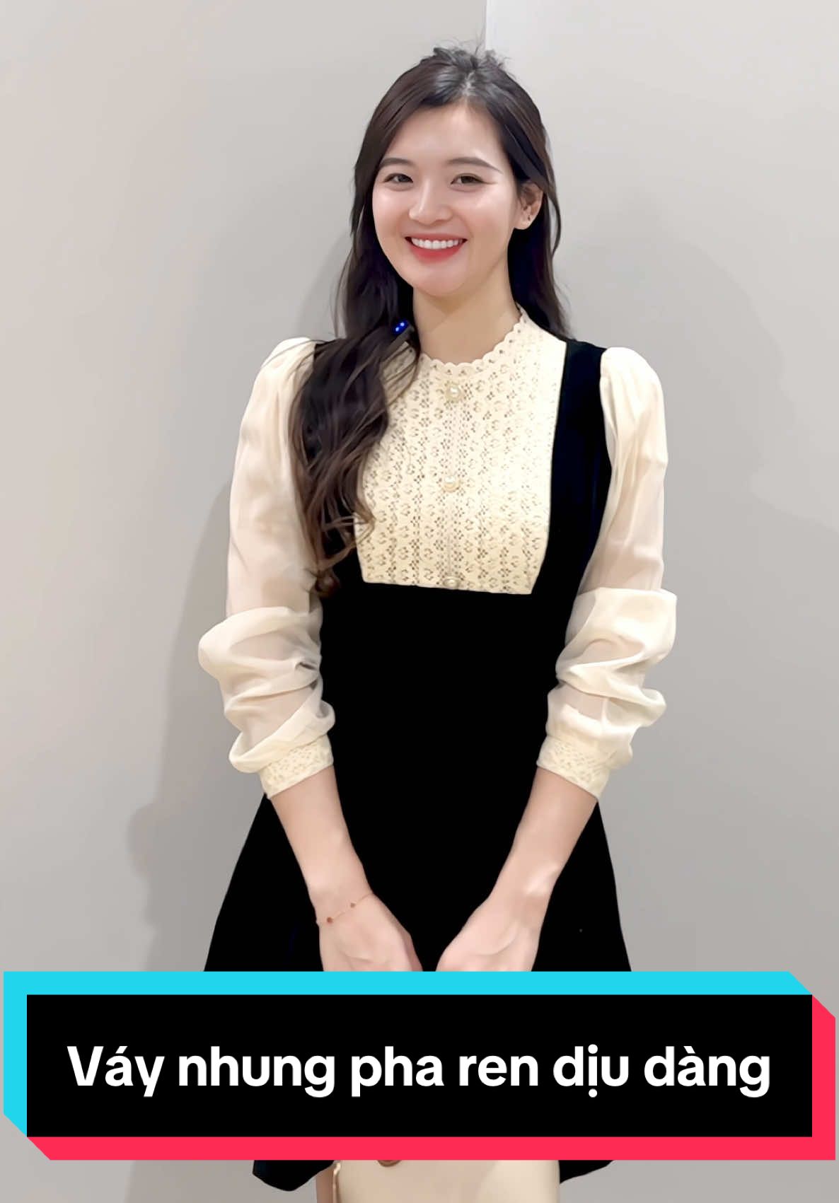 Váy nhung pha ren dịu dàng #xuhuong #vayxinh #vaynhung #vaydep 