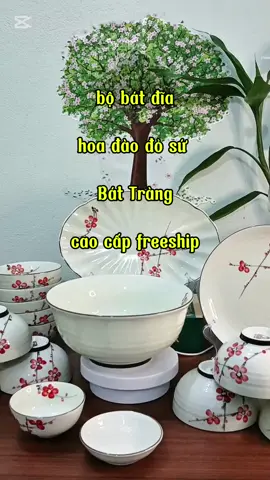 Đẹp xuất sắc nha cả nhà, bộ bát hoa đào sứ Bát Tràng cao cấp. #tranquy#bat#dia  #batdia #bobatdiabattrang  #giadungtienich #xuhuong 
