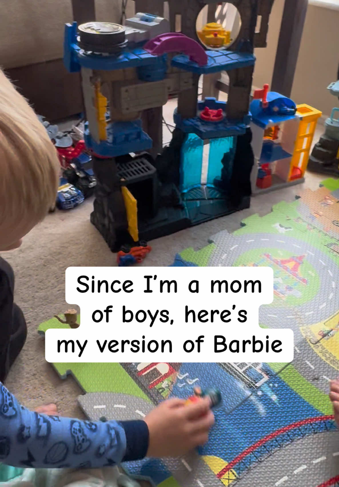 When you have always dreamed of playing Barbies with you child, this is as good as it is going to get for me. #boymom #momofboys #boymomlife #MomsofTikTok #momlife #barbie #superheros #cars #batman #boys 