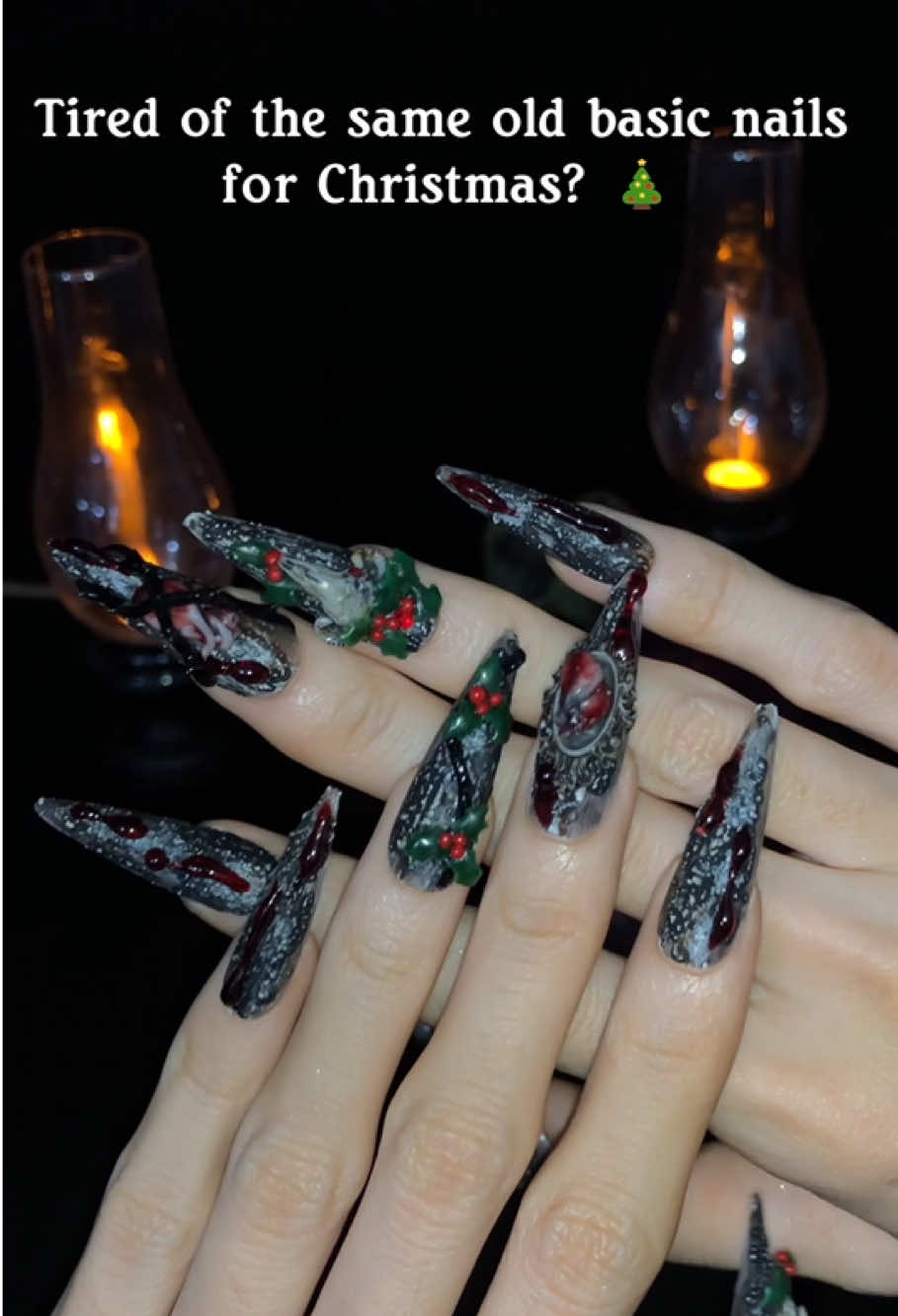 Let make your Christmas nails different🖤🖤🖤 #christmasnails #nailsart #pressonnails #darknails #gothnails 