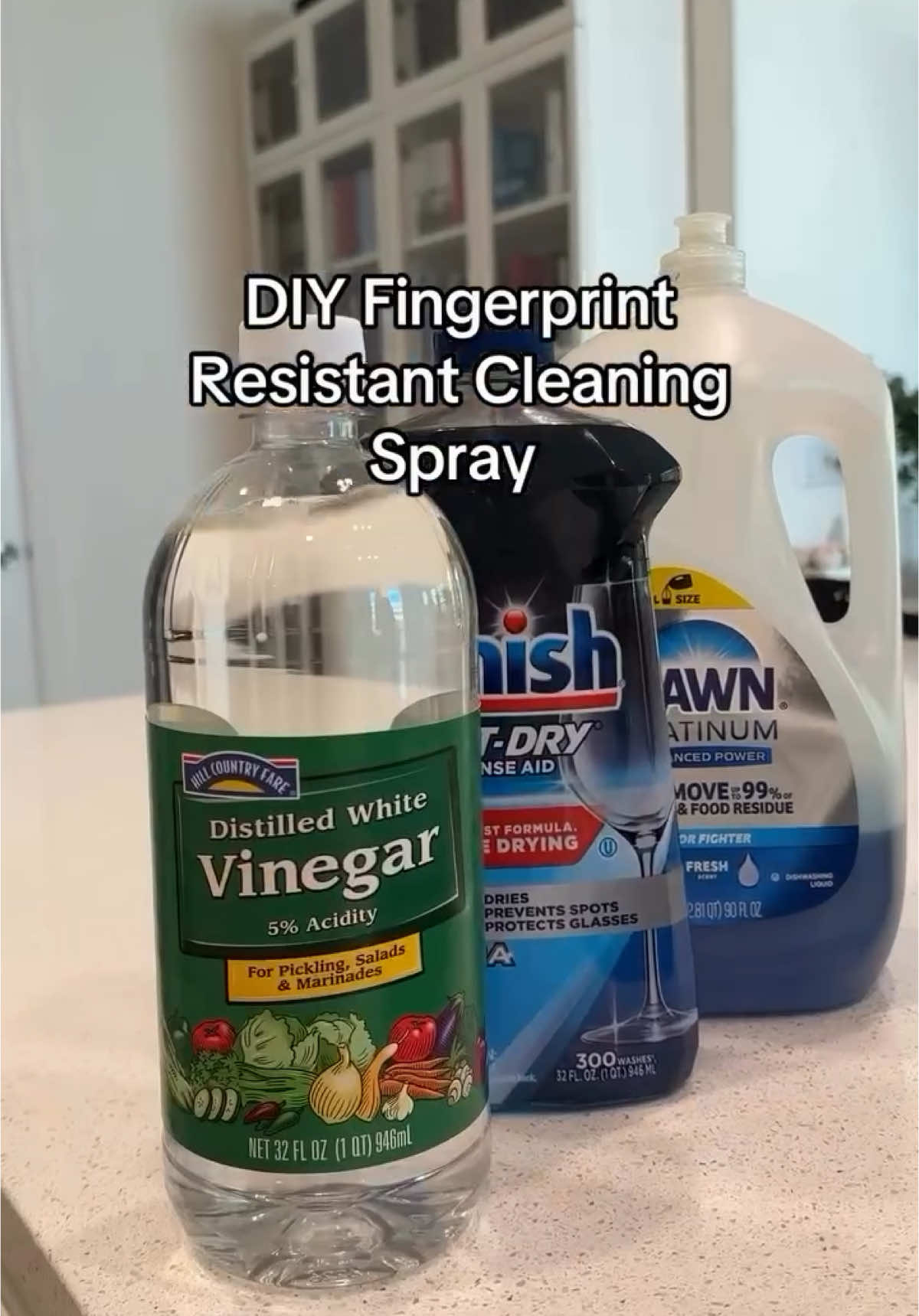 DIY Fingerprint resistant cleaning spray! Here's the recipe: 1 cup WARM water 2 tbsp white vinegar 2 tbsp rinse aid 2 tbsp dawn dish soap You can use this mixture on stainless steel, glass, and cabinets (matte cabinets to prevent fingerprints). Make sure to give it a good shake every time before using! Save and Follow for more everyday solutions! Have you tried this hack before? Share in the comments below! Credit: anadovada #cleaning #cleaninghacks #cleaningtips #homehacks #cleaningspray #cleanhome #CleanTok #cleaningtiktok #cleanhouse #tiktokcleaning  #creatorsearchinsights 