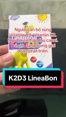 Lineabon K2+D3 🌞🌞🌞 Lineabon là sản phẩm D3 nhỏ giọt chứa MK7 từ Châu Âu đầu tiên tại Việt Nam, giải quyết nhanh chóng tình trạng còi xương và giúp phát triển chiều cao vượt trội. ✅ Công dụng: - Bổ sung Vitamin D3 và Vitamin K2, giúp hấp thu canxi hiệu quả, cải thiện mật độ xương, giúp cho hệ xương và răng chắc khỏe. ✌️️TRẺ CÒI XƯƠNG: Với các biểu hiện sau        - Trẻ khóc đêm. - Ra mồ hôi trộm  - Rụng tóc vành khăn  - Trẻ hay nôn trớ, biếng ăn  ✌️️TRẺ THẤP CÒI: - Trẻ thấp hơn chuẩn, có ba mẹ thấp hơn chuẩn, trẻ đang trong giai đoạn tăng chiều cao.  ✅ Đối tượng dùng: Người cần bổ sung Vitamin D3, Vitamin K2. Người kém hấp thu canxi. Trẻ em đang trong giai đoạn phát triển. ✅ Cách sử dụng:     - Trẻ em từ 0-6 tháng: 3 giọt mỗi ngày  - Trẻ em từ 6-12 tháng: 6 giọt mỗi ngày  - Trẻ em từ 1-3 tuổi: 6-8 giọt mỗi ngày  - Trẻ em từ 3-12 tuổi: 8-12 giọt mỗi ngày  - Người lớn: 12 giọt mỗi ngày ✅ Quy cách: lọ 10ml #nhungnhung2024  #k2d3 #bosungcanxi #k2d3linebon #lineabond3k2 #chackhoexuong #tiktok 