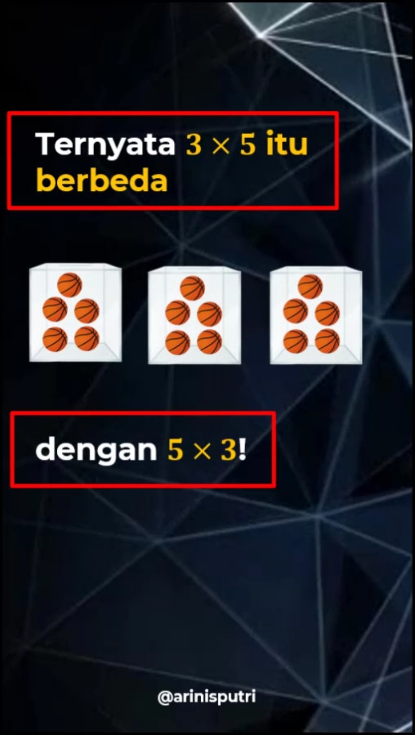 Awal belajar konsep perkalian bilangan asli itu harus detil nulisnya. Kalau tujuan belajarnya supaya murid bisa memahami struktur, cara pengelompokkan, maka menulis 5 x 3 = 5 + 5 + 5 = 15 itu kurang tepat. Tapi kalau tujuannya supaya murid bisa mencari nilai dari hasil suatu operasi aja, manjawab 5 x 3 = 15 itu udah tepat!  😎🥸 #matematika #math #matematikaSD #perkalian #penjumlahan #operasibilangan #fyp #fypシ #geomatri #struktur #dimensi