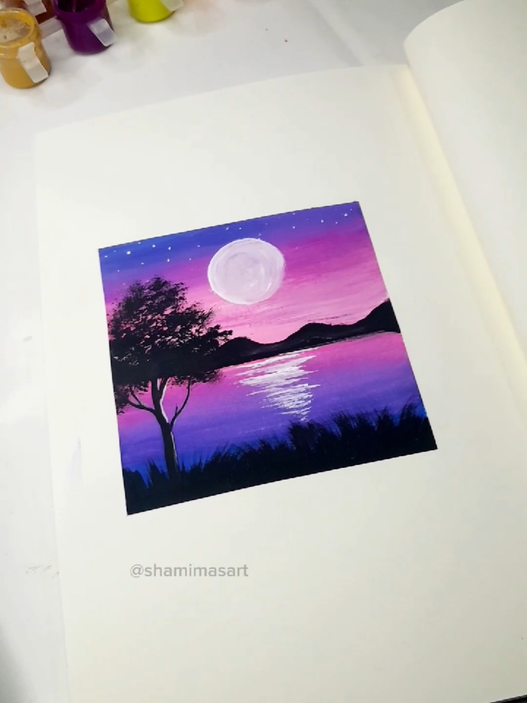Easy night scenery painting 🤗🎨 #acrylicpainting #easyart #fypシ #fypシ゚viral 