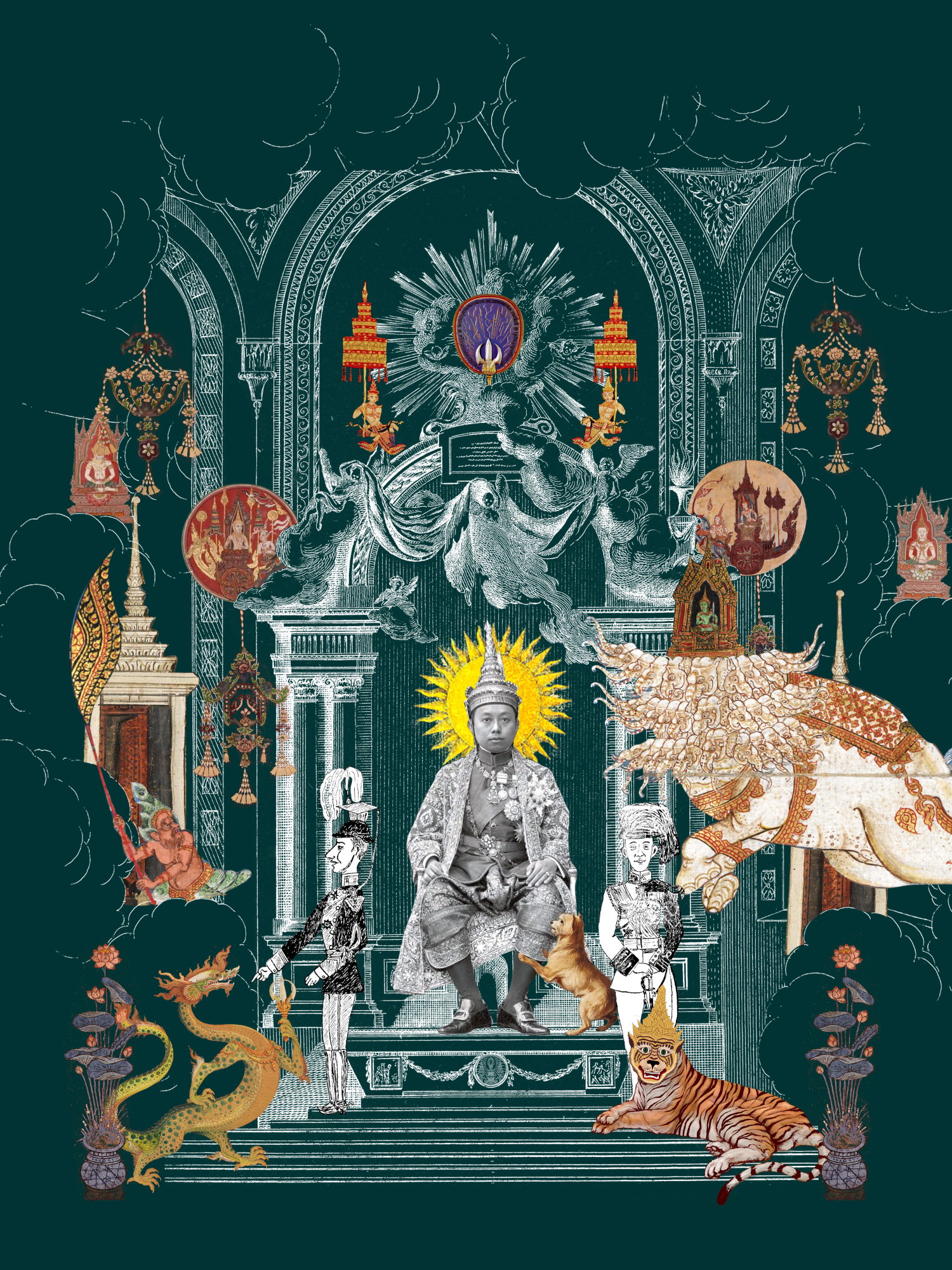 รักคือควันเกิดมีจากไอแห่งความถอนใจ; พัดขึ้น, เหมือนอัคคีที่แววตาผู้รักไซร้; ข้อง, เหมือนสมุทใหญ่เต็มน้ำตาแห่งผู้รัก, และเปนอะไรอีก ? เปนความบ้าอันดีหนัก, รสขมที่ขื่นนัก, และรสหวานสมานใจ. (รามวชิราวุธ ปร) #วันวชิราวุธ #thairoyalfamily #รัชกาลที่6 #collageart #collageartist #tintingallery