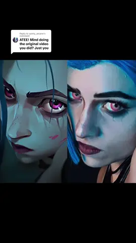 Replying to @sunny_arcane Here’s the side-by-side of my Jinx transition💙 thank you for the love.. more to come! #jinx #jinxcosplay #arcane #jinxcosplay #arcaneedit 