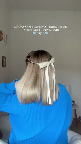This one is so simple and pretty for the holidays!! #shorthairstyles #easyhairstyles #holidayhairstyle #hairhack #finehairstyles 