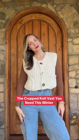 Cropped Knit Vest  #knitvest #chunkyknit #sweatervest #vestoutfit #tiktokshopblackfriday #tiktokshopcybermonday #tiktokshopwomensfashion #blackfridaydeals #knitveststyling #winterfit #giftguideforher #giftsunder50 