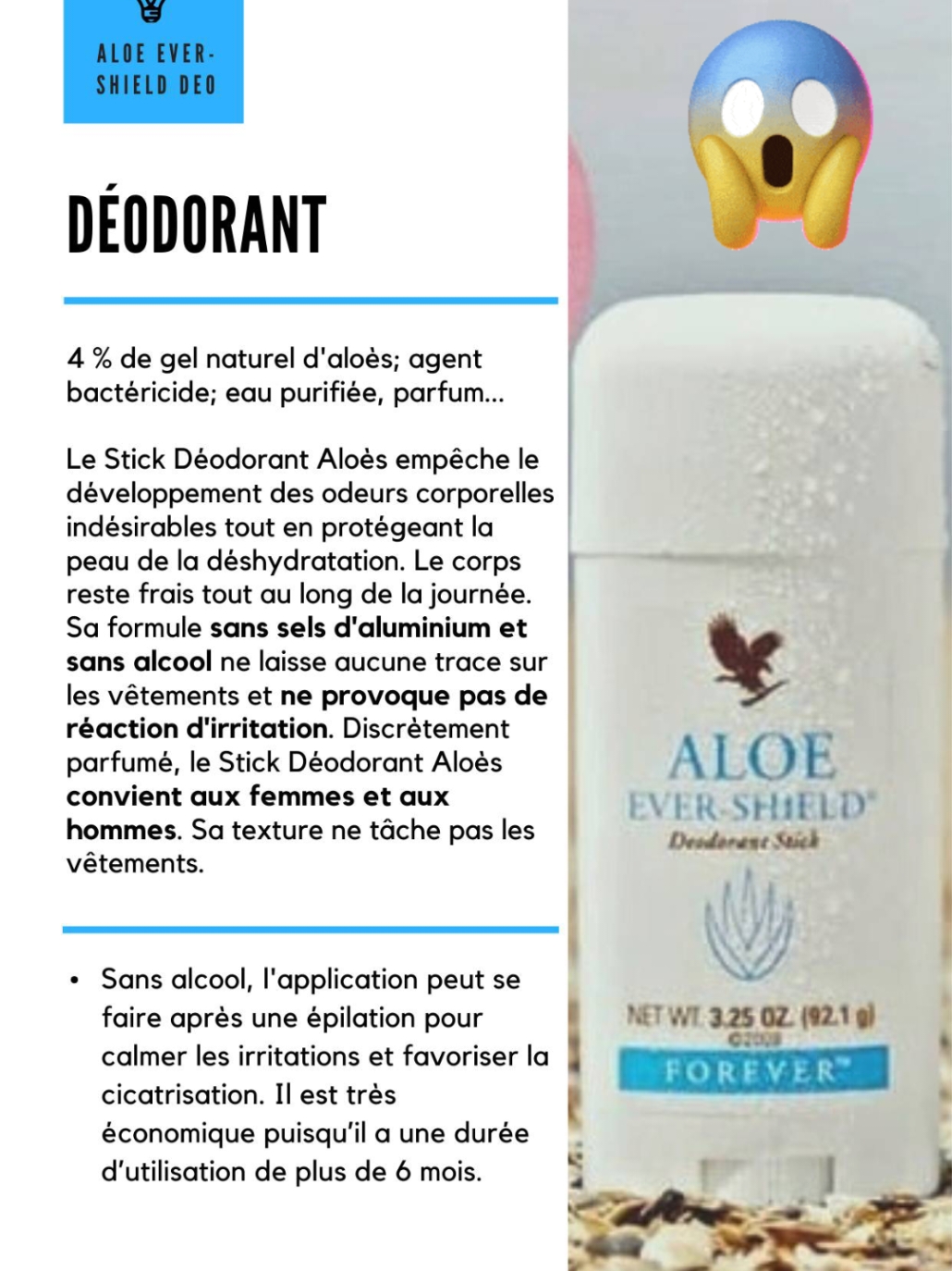🥰 Ce déo est juste incroyable😍 anti-odeur et dure plus de 6 mois, ce qui n'existe pas ailleurs 👌😍 #forever #top1 #aloevera #aloe #deo #sport #odeur #epilation #bio #bienetre 