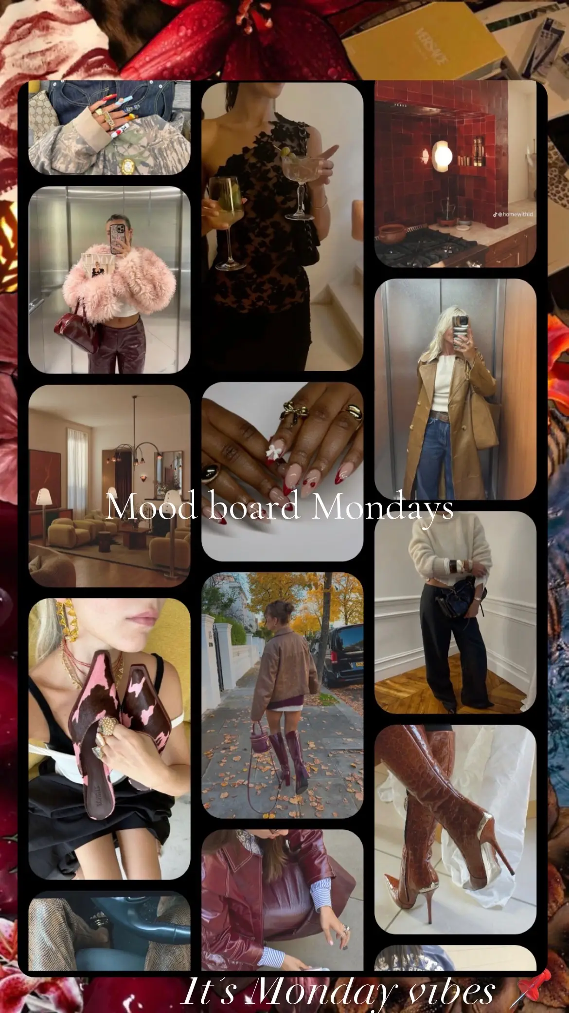 This week, I’m recently getting drawn to more dark red with fur with a hint of lace texture. #moodboardaesthetic #styleinspiration  #styleinspo  #moodboard  #fashionfavorites  #fashioninspoforyou  