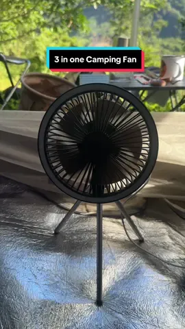 3 in one camping fan - light, fan, and charger, with tripod and carabiner. 10,000 mAh #camping #campinggear #portablefan #campingfan 