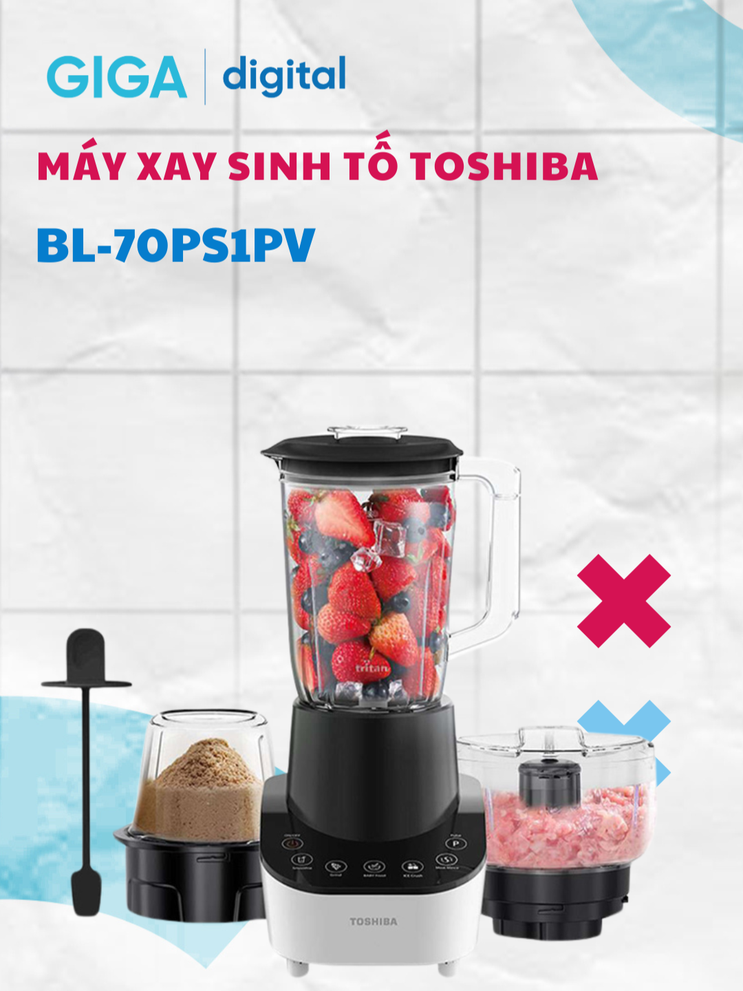 Máy xay sinh tố Toshiba BL-70PS1PV với 3 cối xay đa năng #xuhuongtiktok #hoplongecommerce #giga #noicomdien #toshiba