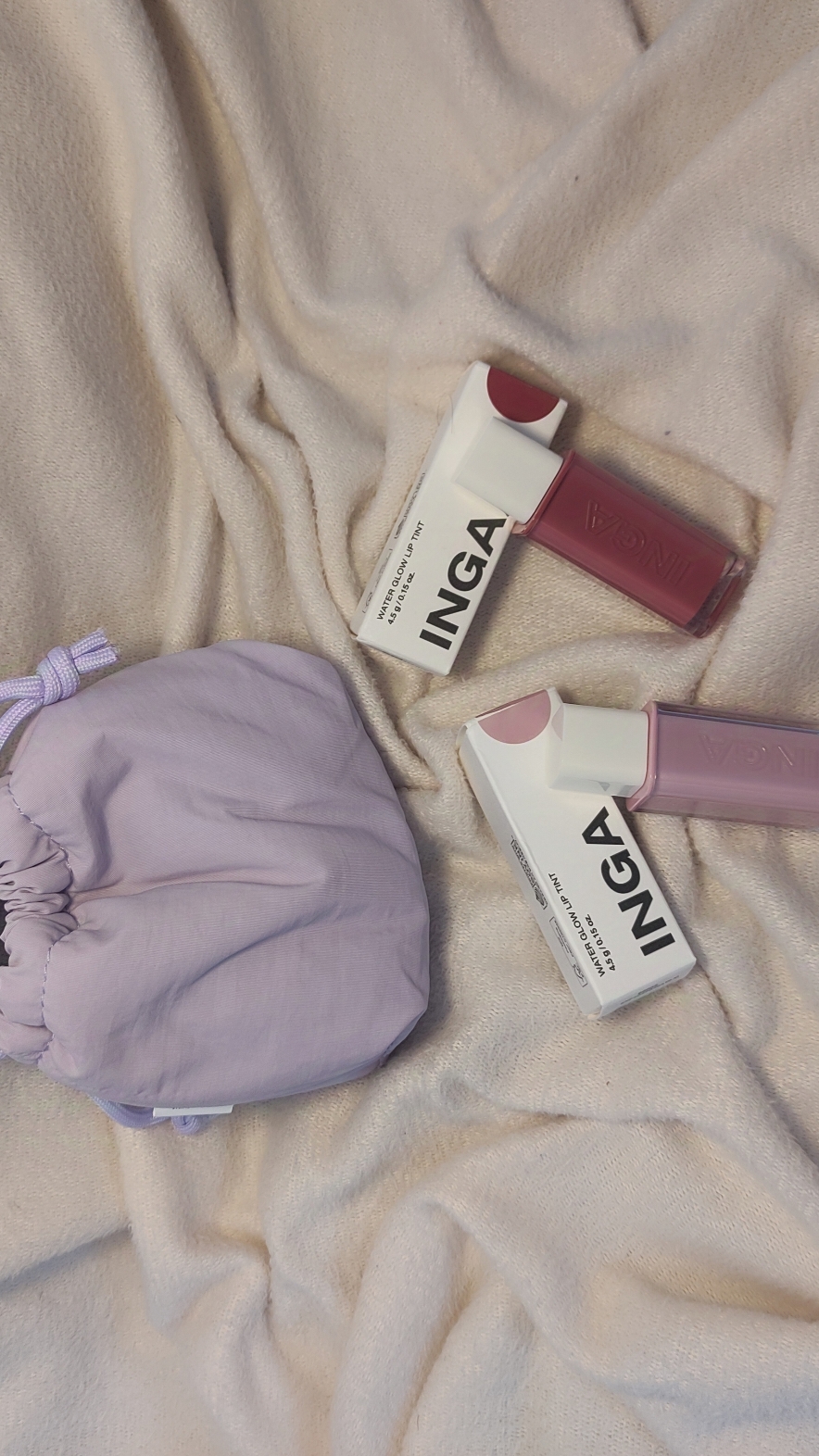 Swatching my favorite duo – Inga Water Glow Lip Tint 💜❤️ #foryou #Inga #kbeauty #makeup #beauty #kpop #koreanmakeup #mantra  [ filmed in natural lighting | not sponsored ]