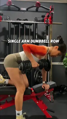 single Arm Dumbbell Row Tips: 1.	Grip the Dumbbell Correctly: Hold the dumbbell using your fingers rather than gripping tightly with your palm. Let the back of the dumbbell tilt slightly upward. This minimizes biceps engagement and shifts the focus to your lats. 2.	Stabilize with Your Supporting Arm: Place your supporting hand directly under your shoulder on the bench. This ensures proper alignment and stability, reducing strain on your shoulder and wrist. 3.	Elbow Angle for Optimal Lats Engagement: When pulling the dumbbell, maintain an elbow angle greater than 90 degrees. This keeps the focus on your lats, reduces biceps involvement, and lowers stress on your shoulder joint. 4.	Maintain a Neutral Spine: Avoid twisting your torso as you row. Keep a neutral spine and focus on controlling the movement. This protects your lower back and ensures that the lats remain the primary working muscle. #back #backworkout #upperbody #workouttips #gymtipsforbeginners #gymtips #gymrat #gymgirl #fyp #gymmotivation #cablerows #bicepsworkout 