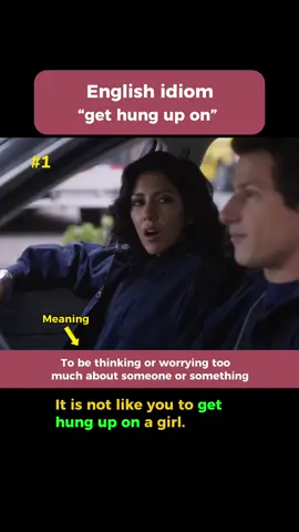 English idiom - “get hung up on”  This idiom means to be thinking or worrying too much about someone or something.  The verb “be” can be used instead of the verb “get” in this idiom too.  For example - “Don’t get / be hung up on the past, focus on the future.”  #aprenderingles #english #learnenglish #inglés  #britishenglish #idioms #englishphrases #ingles #英語の勉強 ‎#الإنجليزية #slang #ingilizceögreniyorum #idioms #phrasalverbs #vocabulary  #английский #ielts #toefl #esl