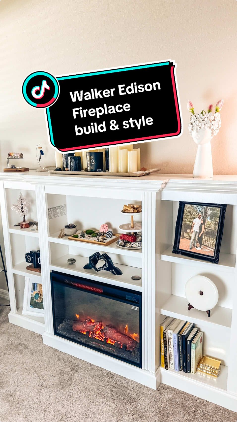 Ive always wanted a fireplace in my bedroom! Thanks to @Walker Edison I got one delivered! (Partner) Build & style it with us! #walkeredison #fireplace #furniture #bedroomstyle #homedecorideas 