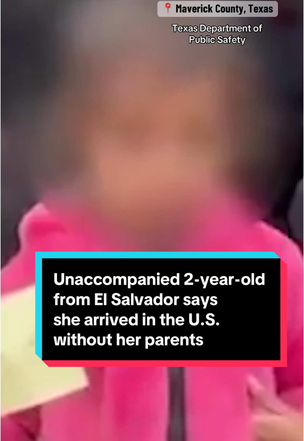 An unaccompanied 2-year-old girl from El Salvador says she arrived in the U.S. without her parents, video released by the Texas Department of Public Safety (DPS) shows. The child, who was spotted holding a piece of paper with a phone number and a name, said her parents are already in the country. Texas DHS said she was among a group of 211 undocumented immigrants, which included 60 unaccompanied minors aged two to 17, that authorities encountered in Maverick County, Texas, over the weekend. #texas #immigration 