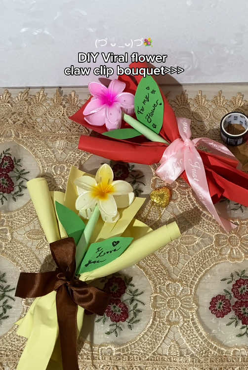 (づ ᴗ _ᴗ)づ♡ DIY Viral Flower claw clip Bouquet Tutorial <3 #DIY #bouquet #viral 