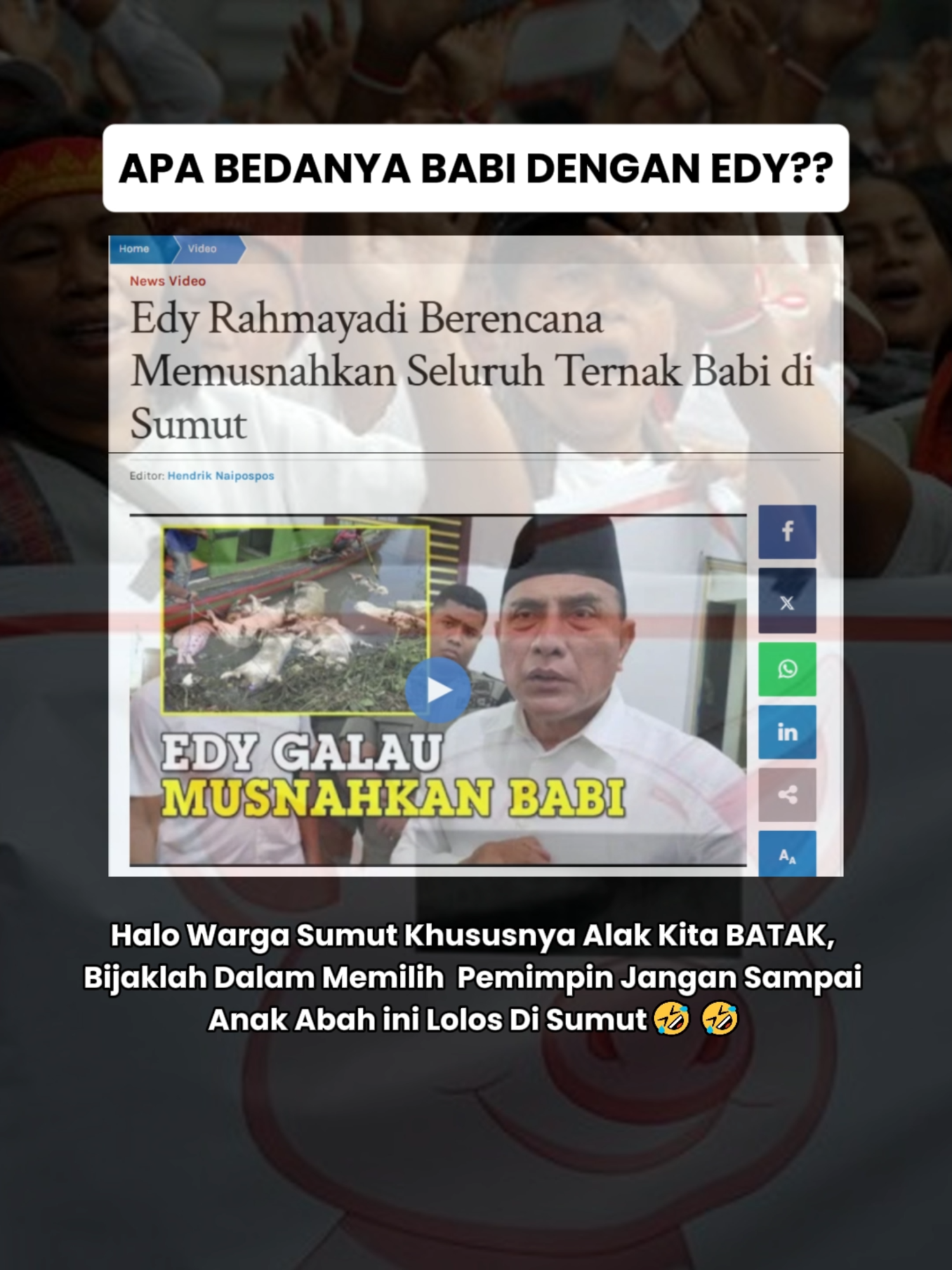 Bijaklah dalam memimpin kawan, jangan sampe salah pemimpin 🤣 #edyrahmayadi  #babi  #gubernur  #pilgub  #kpu  #pdi  #pdip  #politik  #fypシ゚  #edyhasan  #calongubernur  #sumut  #xyzbcafypシ  #fypviralシ