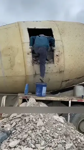 How to clean hardened concrete from the mixer truck! #fyp #concrete #mixer 