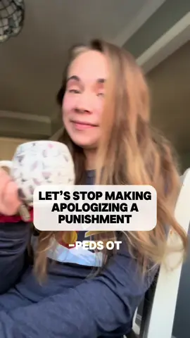 Apologizing isn’t a punishment, and we aren’t teaching much when we force kiddos to apologize without any teaching or processing support. Here’s what we can do instead: 🧠Regulate yourself. You can take a deep breath, as long as everyone is safe.  👶🏼Approach your little one calmly and help identify what is happening. 👯Go to the friend and YOU model how to make it right when we hurt someone.  #momlife #toddlermom #toddlerbehavior 