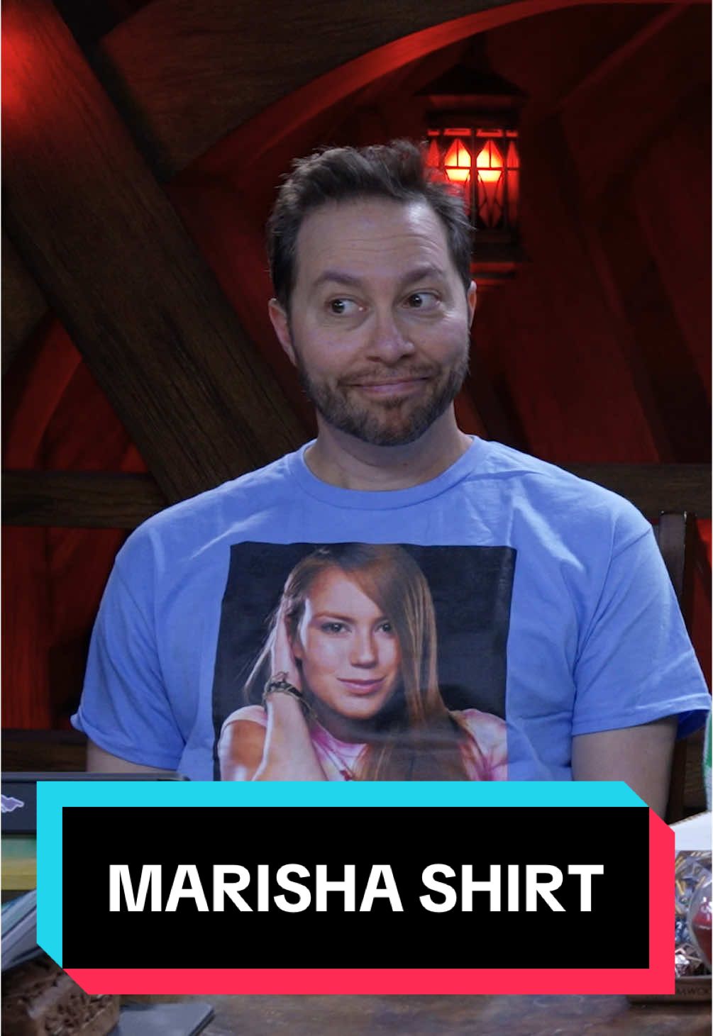 THERE'S A LOT GOING ON 👕😬 @SamRiegel reveals his latest t-shirt creation as @Marisha Ray641 tries to concentrate in #CriticalRole Campaign 3, Episode 115 - 