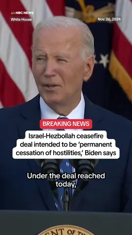President #Biden announced a United States-brokered ceasefire between Israel and Lebanon's Iran-backed militia Hezbollah, ending fighting at the border in a deal he said was designed to be permanent.