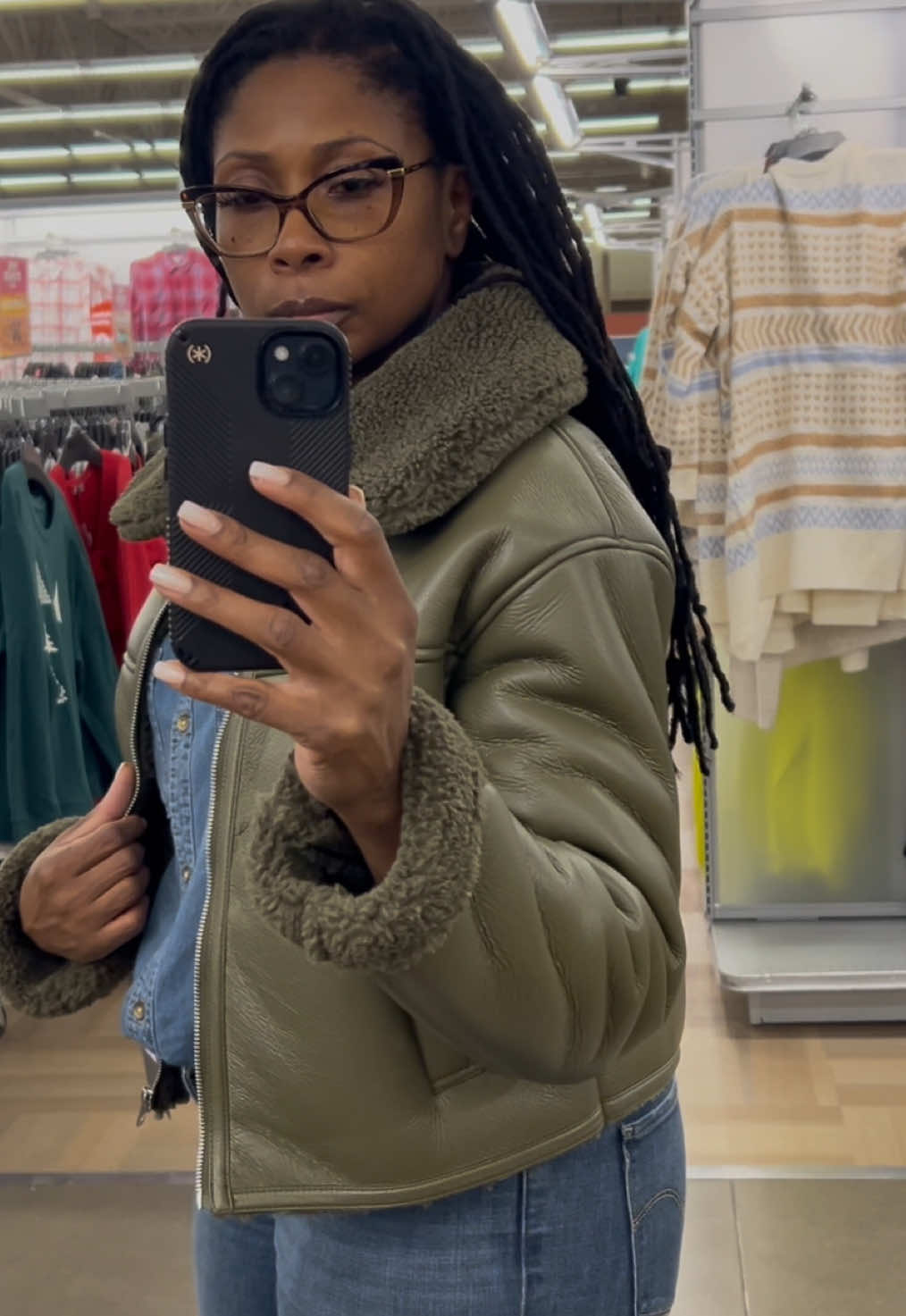 words to live by✅ unexpected grocery store gem💎 #fauxfur #sherpa #coat #meijer #fashion #jacket #fauxleather #groceryhaul @Meijer