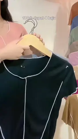 HQ_ Promo (4 pcs 100 rb) baju t-shirt crop Tee- U neck wanita lengan pendek nyaman dan adem#atasanwanita #belilokal 