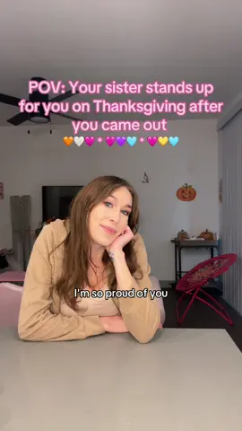 I love you all so much, you all deserve love and safety and comfortability. Happy giving season, I'm so proud of you. 🩷 #pov #wholesomepov #wuhluhwuh #wlw #thanksgiving #thanksgivingpov #wlwpov #comingout 